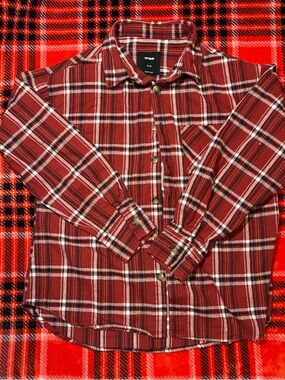 Cotton On Red and White Plaid Long-Sleeve Button-Down Shirt